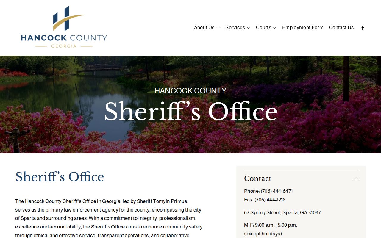 Hancock County criminal history sheriff records contact