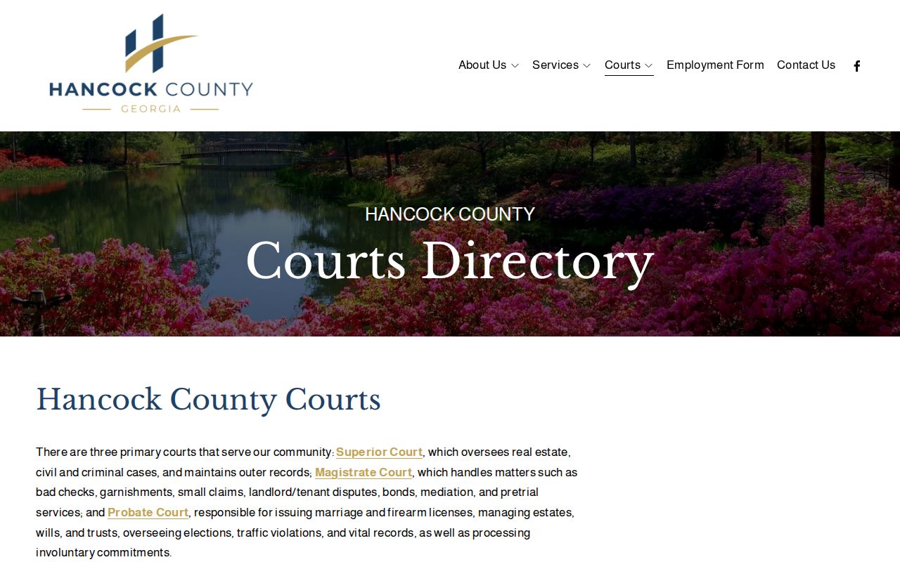 Hancock County courts directory showing the county court split