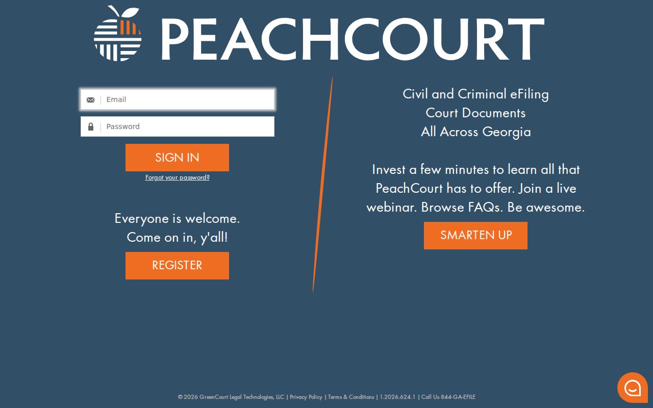 PeachCourt login interface used for Hancock Superior Court access