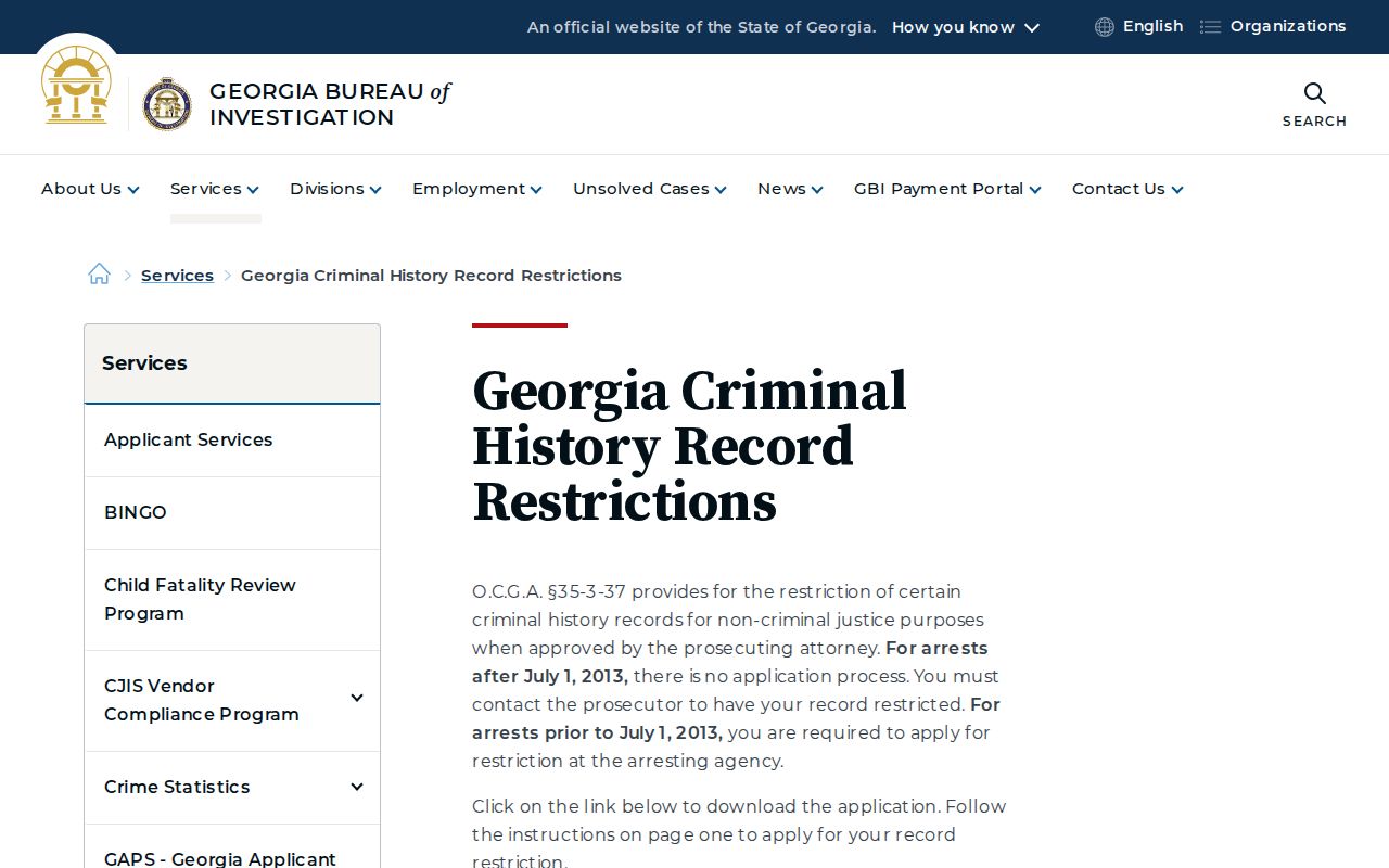 Hancock County criminal history Georgia record restriction steps